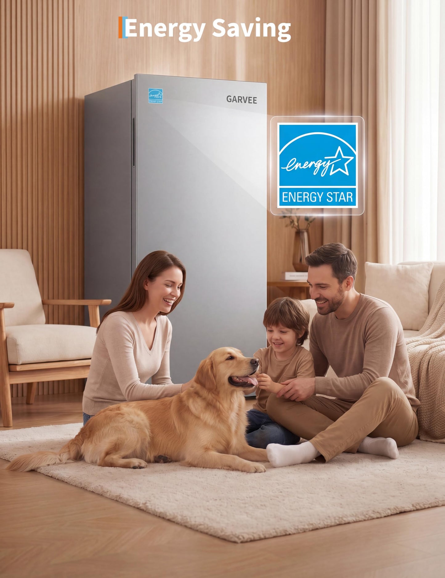 Garvee 11 Cu. Ft. Upright Convertible Fridge/Freeze, Energy Saving, Frost Free, Digital Touch Control Panelr, Removable Glass Shelves
