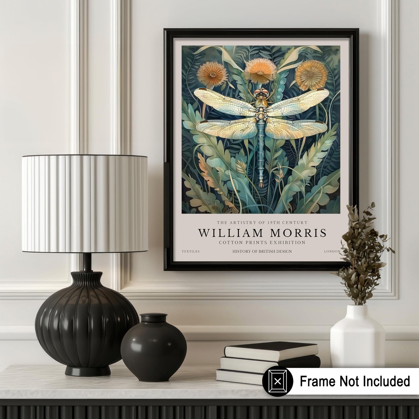 Monem Art Dragonfly Print - William Morris Poster - Botanical Art - Floral Exhibition Wall Design - Flower & Animal Art - Aesthetic Office or Bedroom Wall Decor - 8x10 UNFRAMED Wall Art