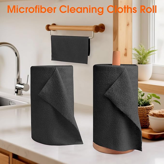 Microfiber Cleaning Cloth Roll–100 Pack, Tear Away Microfiber Towels, Reusable, Washable, Scratch-Free, Kitchen Towels for Car, Home, Kitchen, Glass, Dishes (Black)
