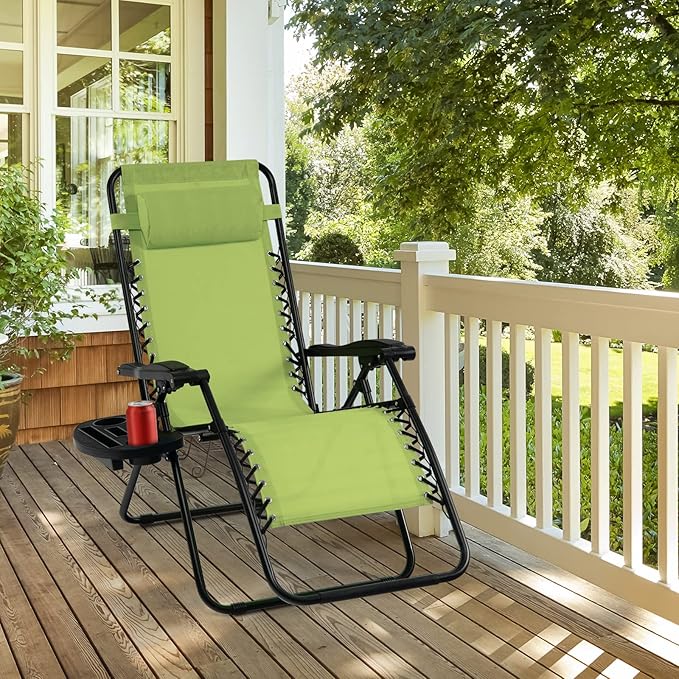 Tangkula Set of 2 Zero Gravity Chair, Folding Patio Lounge Chair Adjustable Outdoor Recliner with Cup Holder, Wide Armrest for Patio Garden Poolside Outdoor Yard Beach, Support 350 lbs (2, Green)