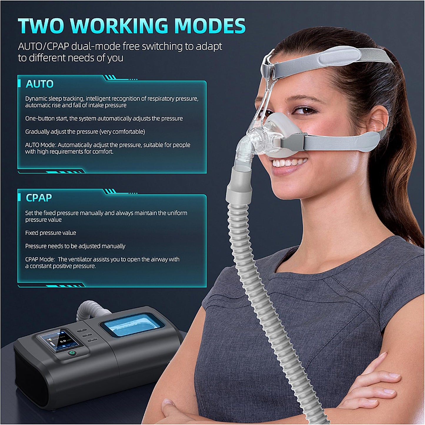Sleep Apnea fit for Auto CPAP Machine with Hose and Humidifier Ues for Home