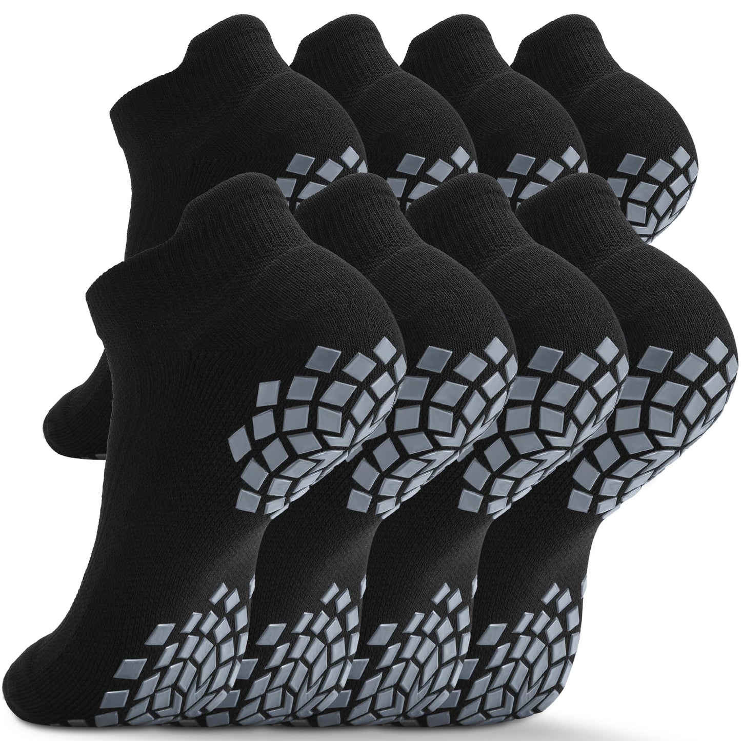 SITOISBE Pilates Grip Socks - Cushioned Slipper Non-Slip Grippy for Women Men Yoga - Barre Workout Hospital Sticky Socks, Medium, Black, 4 Pairs