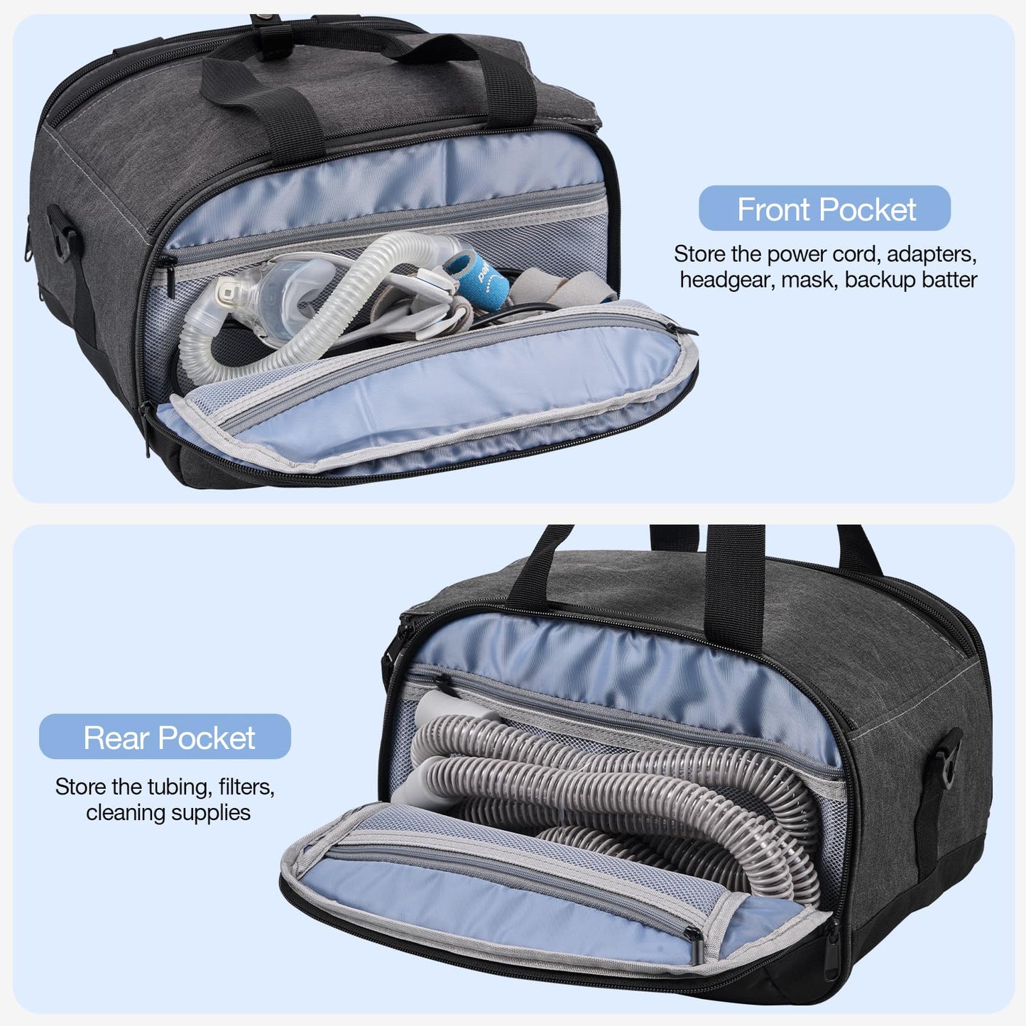 Hautton CPAP Travel Bag, Carrying Case Compatible with ResMed AirSense 10/11/10 Elite, AirStart 10, Philip Dreamstation, XT Fit, Portable Storage Bag for CPAP Machine and Supplies -Grey