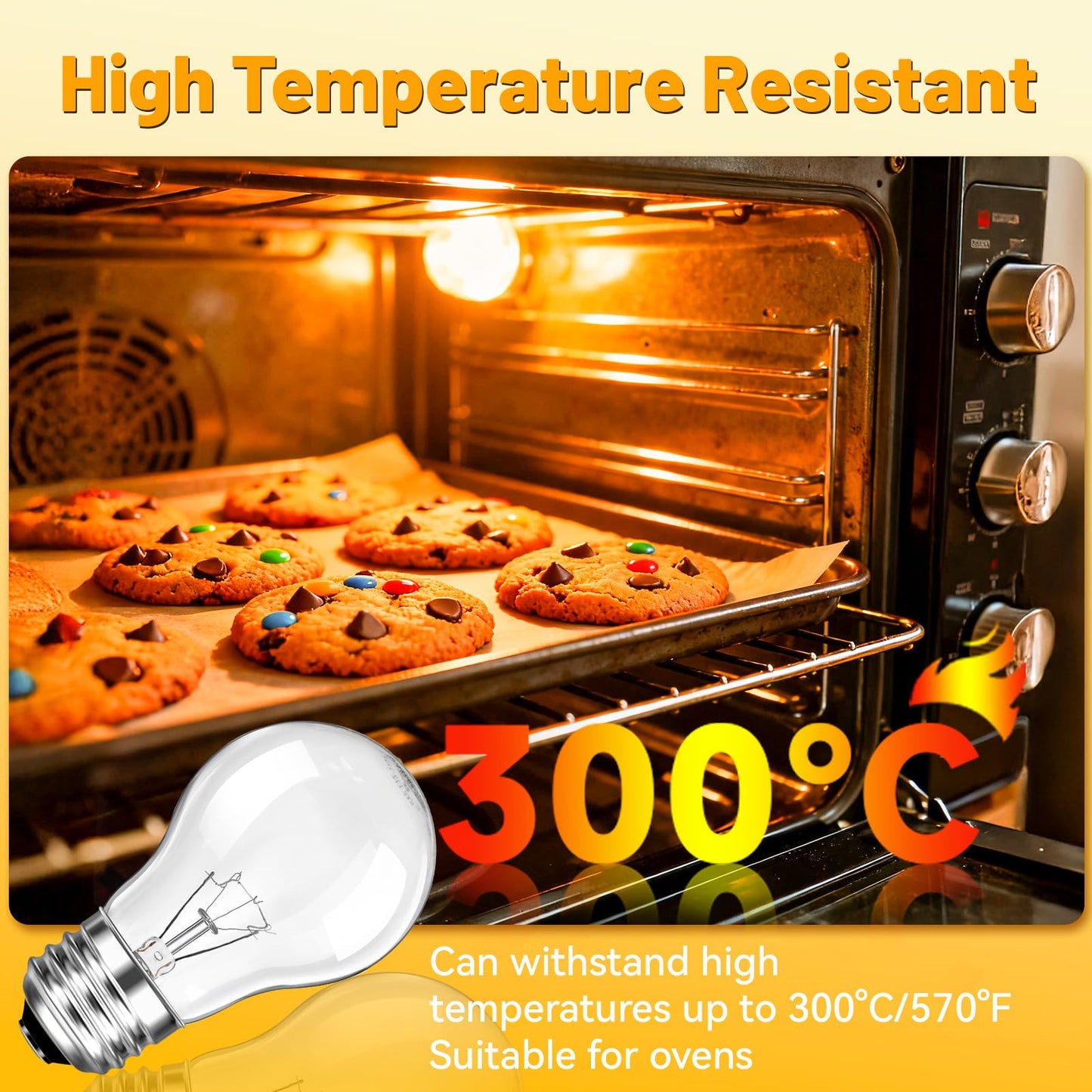 Oven Light Bulb Replacement, High Temp 300 °C Resistant, 120V 40W A15 Appliance Bulb for Oven Refrigerator Stove Microwave Range Hood Lava Lamp, 2700K Warm White, E26 Medium Base, 2-Pack