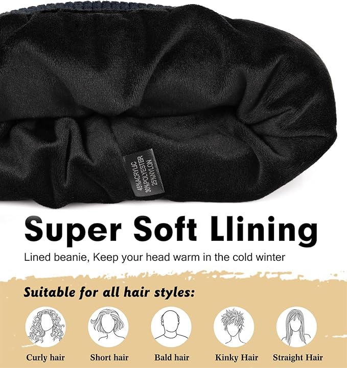 Wmcaps Winter Beanie for Men Women, Fleece Lined Beanie Soft Warm Knit Hat Ski Stocking Cuffed Cap
