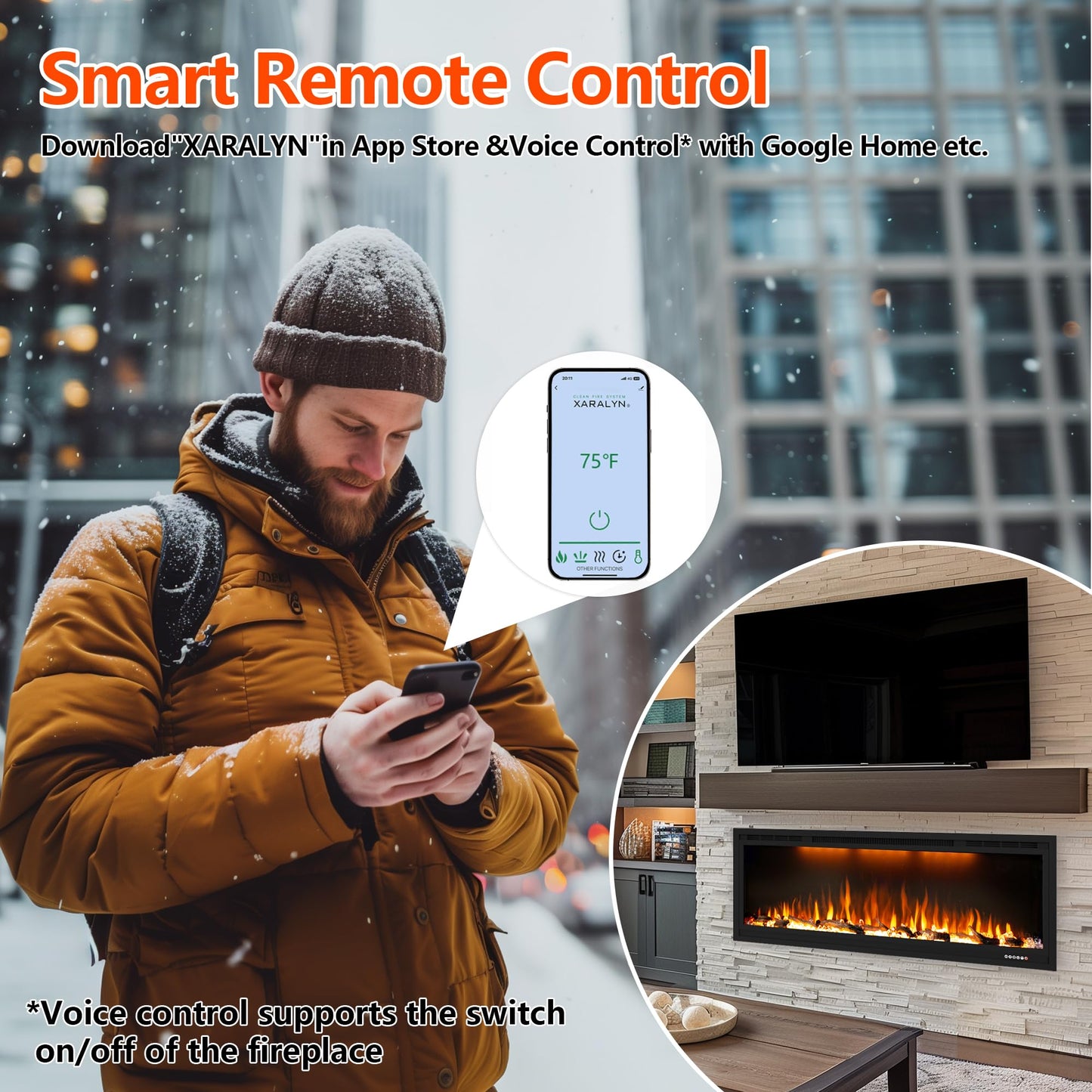 84 inch Smart Electric Fireplaces with App Control, Slim Recessed and Wall Mounted Fireplace Heater for Living Room, Multicolor Flame, Overheating Protection, WiFi-Enabled, Timer, 1500W, Black