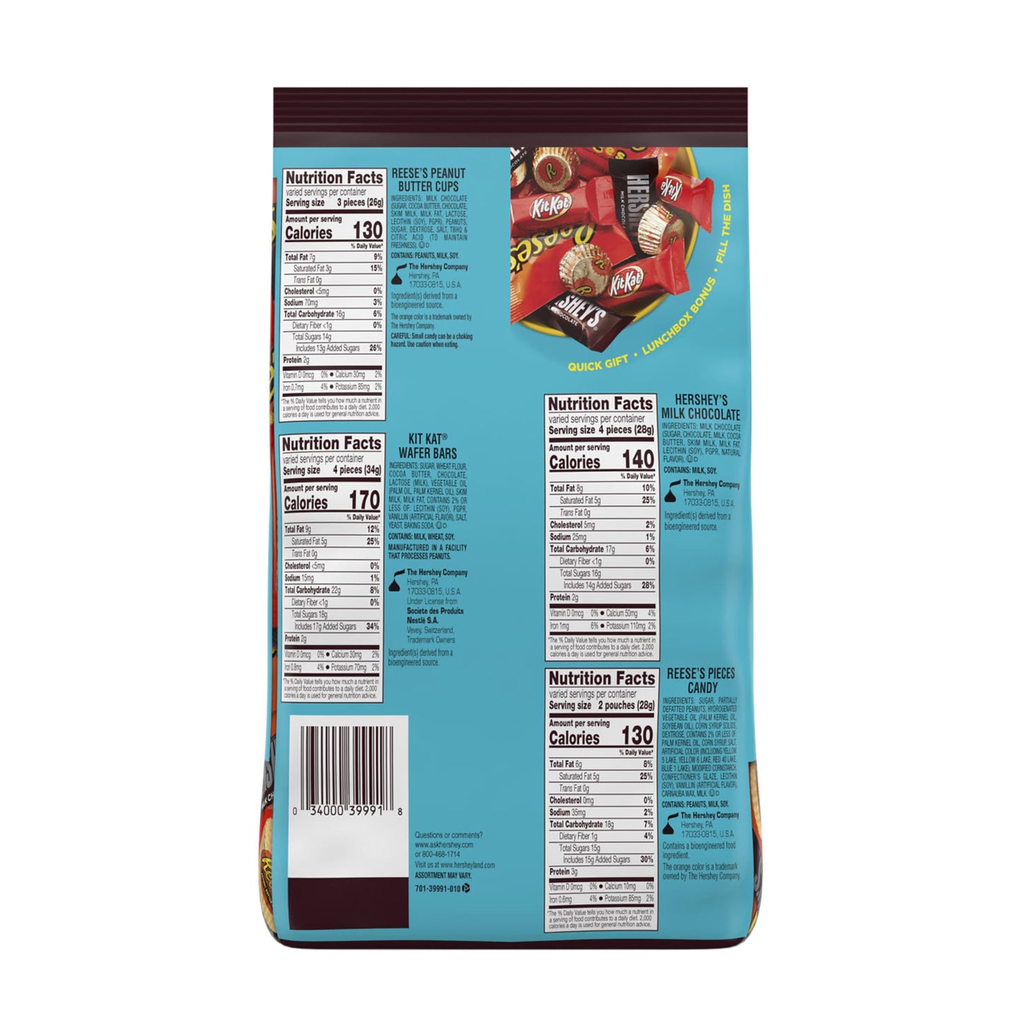 HERSHEY'S, KIT KAT and REESE'S Assorted Flavored Candy Party Pack, 33.38 oz