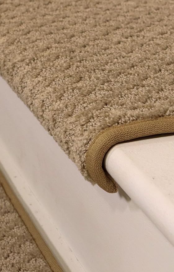 Oak Valley Designs™ Rounded Bullnose Carpet Stair Treads - Anti Slip Indoor Stair Mats for Wooden Stairs, Style: Bayside Charm, Wood Grain 27" W X 9.75" D (Set of 14)