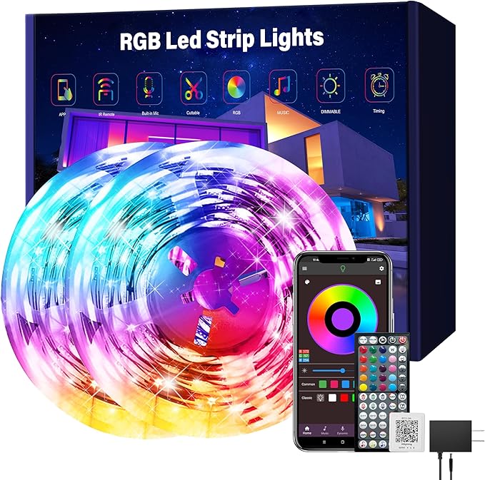Ledagic Led Lights for Bedroom 150 ft (2 Rolls of 75ft), Music Sync RGB Led Strip Lights with Remote App Control, Color Ch...