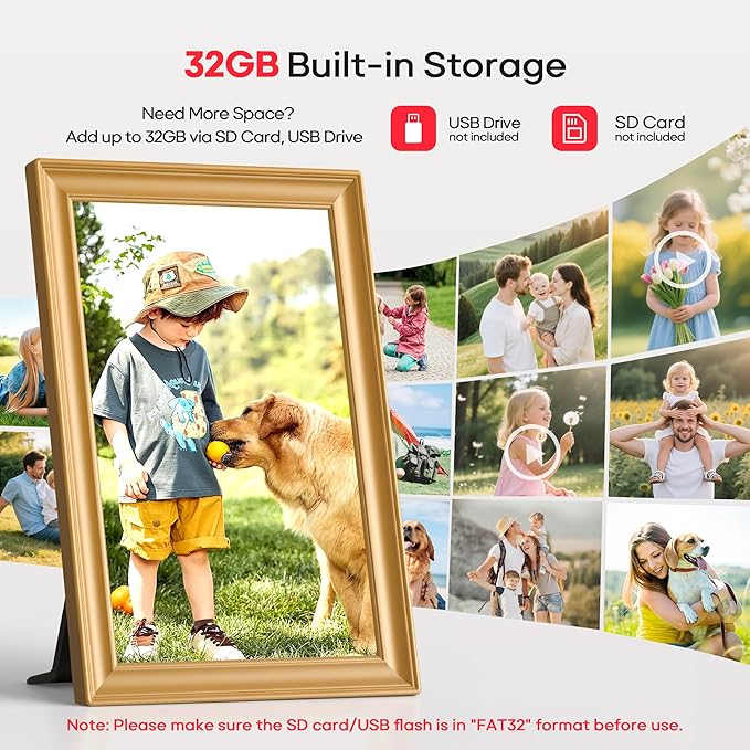 Frameo 10.1" WiFi Digital Picture Frame with 32GB Memory, 1280 x 800 IPS HD Touch Screen Electronic Photo Frame, Auto-Rotate, Slideshow, Wall Mountable, Share Photos/Video Remotely Anywhere