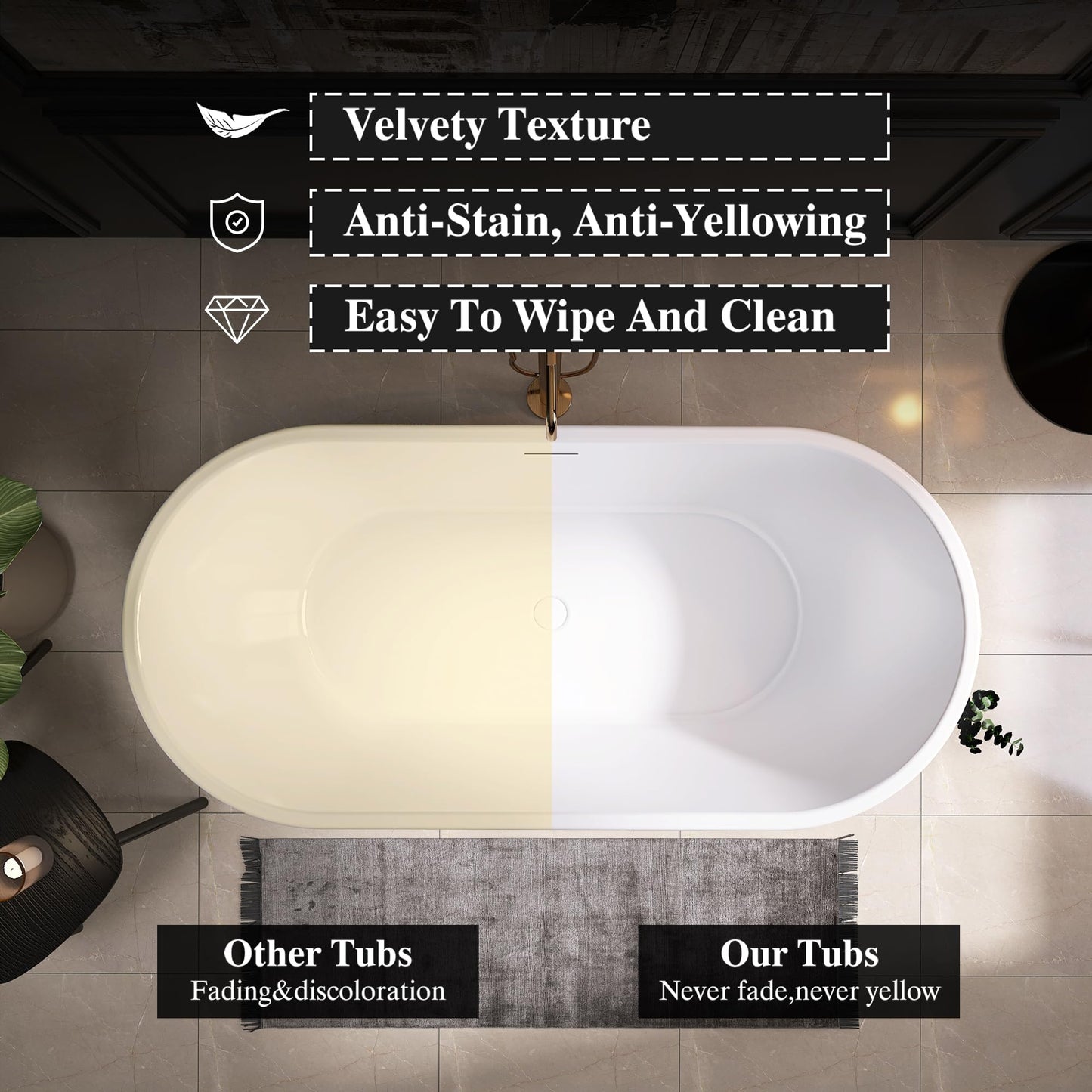 Adecab 59" Acrylic Freestanding Bathtub, Free Standing Tub, Stand Alone Tub, Soaking Tub with Integrated Overflow and Drain, cUPC Certified, Gloss White