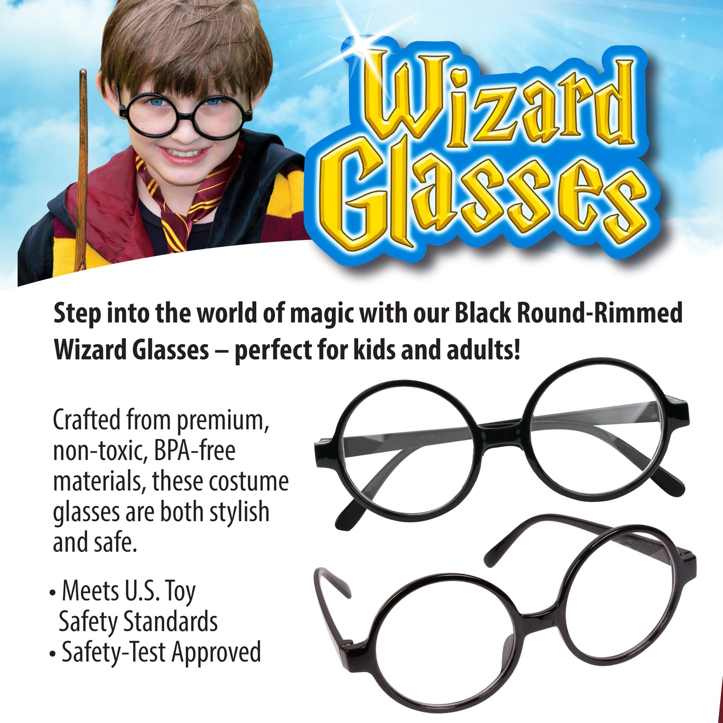 Kangaroo Round Wizard Glasses – Round Harry Potter Glasses for Kids – Black-Rimmed Round Glasses – Nerd Glasses for kids Halloween Party - Wizard Costume Plastic Glasses for Adults, Men and Women