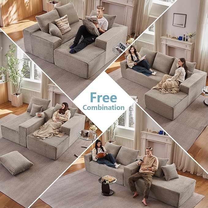 96" Cloud Sectional Couch with L-Shape Chaise, Modern Corduroy Boneless Couch for Living Room,Memory Foam Sofa with Deep Seat,No Assembly Required (Camel,Right-Facing Chaise)