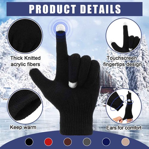 Liitrsh 72 Pcs Winter Beanie Hat Scarf Touchscreen Gloves Set Includes 24 Warm Winter Hat 24 Knit Neck Warmer 24 Touch Screen Mittens with Fleece Lined for Men Women, 6 Colors