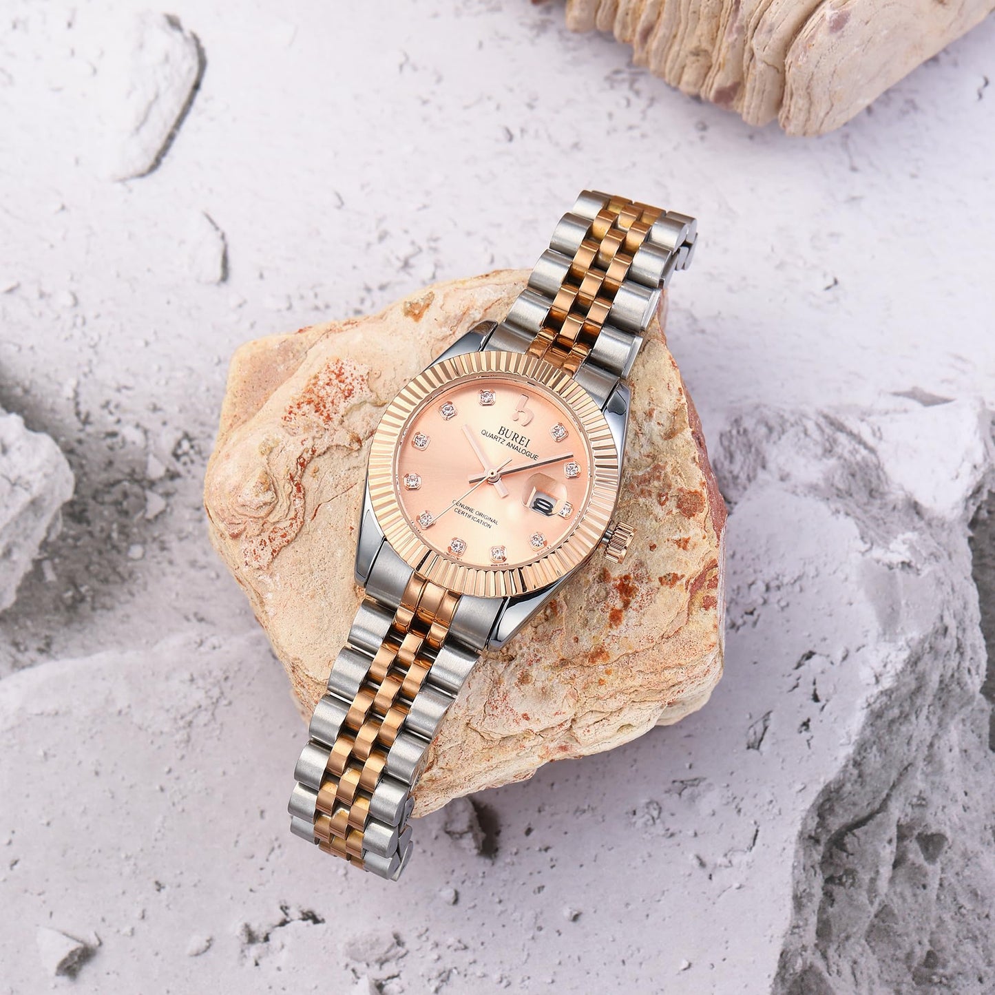 BUREI Women's Rose Golden Watch Silver Stainless Steel Classic Quartz Women Watches with Date Fashion Business Small Face Diamond Waterproof Ladies Watches,Gift for Women