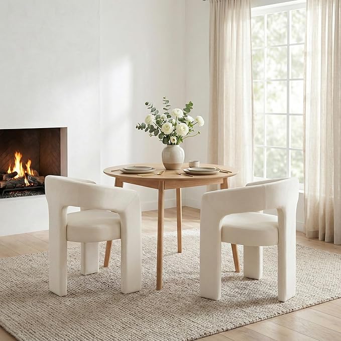 DAYALANE Modern Barrel Dining Chairs Set of 2, Upholstered Kitchen Chairs with Arms Comfy Chenille Side Chair for Living Room/Dining Room/Reception, Beige Chenille