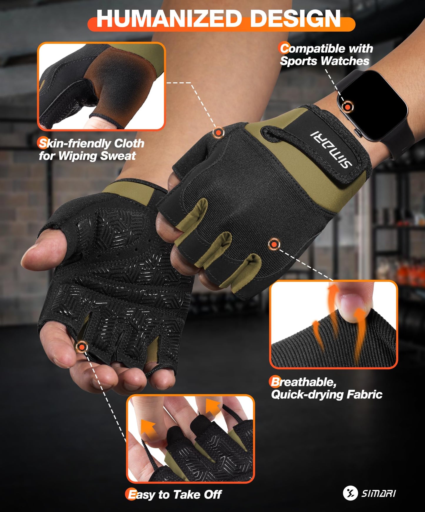 SIMARI Breathable Workout Gloves for Men & Women, Weight Lifting Gloves with Padded, Grip, Full Palm Protection, Gift for Gym Exercise, Cycling, Weightlifting Training, Fitness, Green, Size M