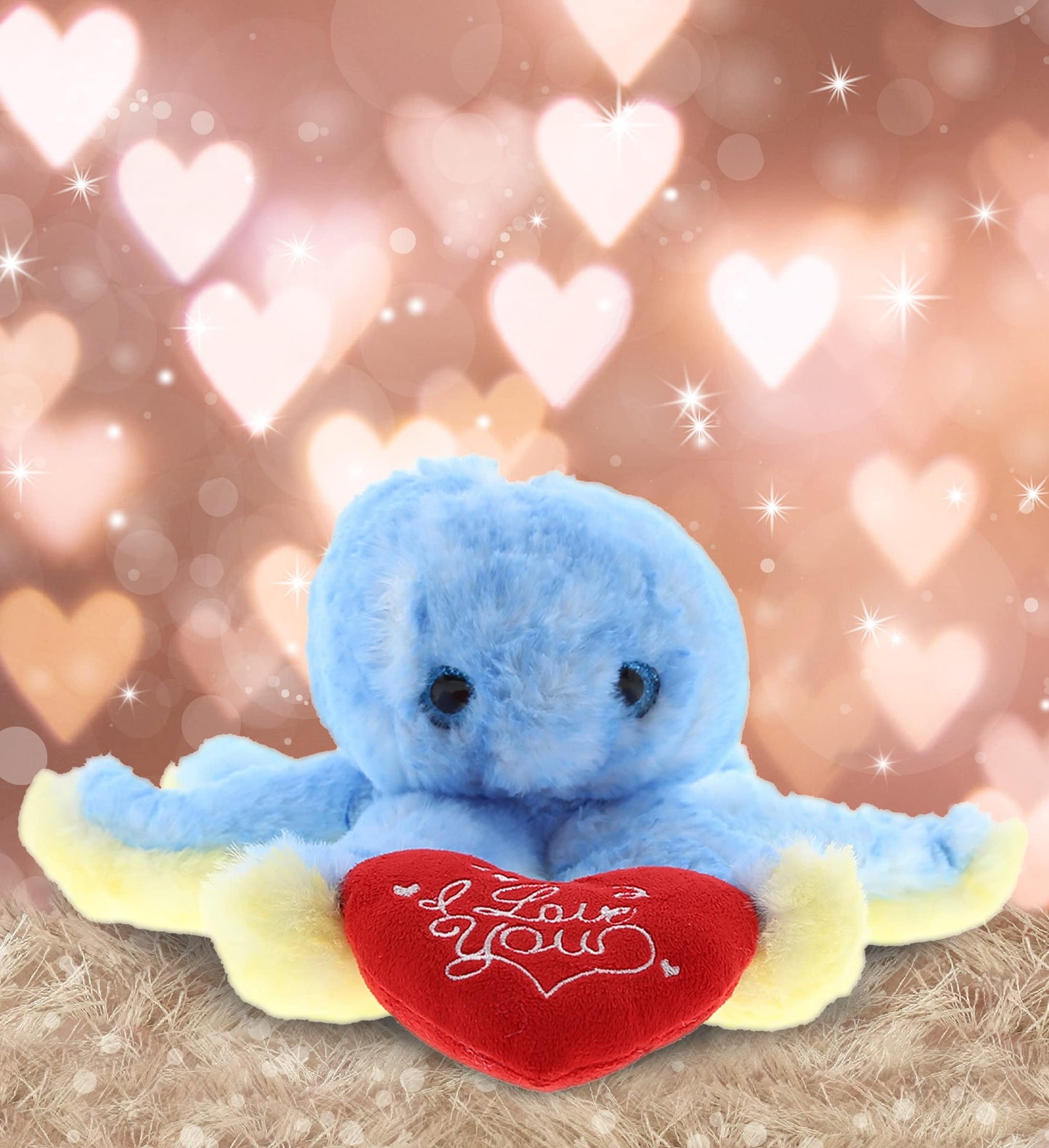 DolliBu I Love You Valentine Plush Blue Octopus - Cute Stuffed Animal with Red Heart and Name Personalization Gift for Valentines Day, Birthday, Anniversary, Romantic Date - 9.5 Inches