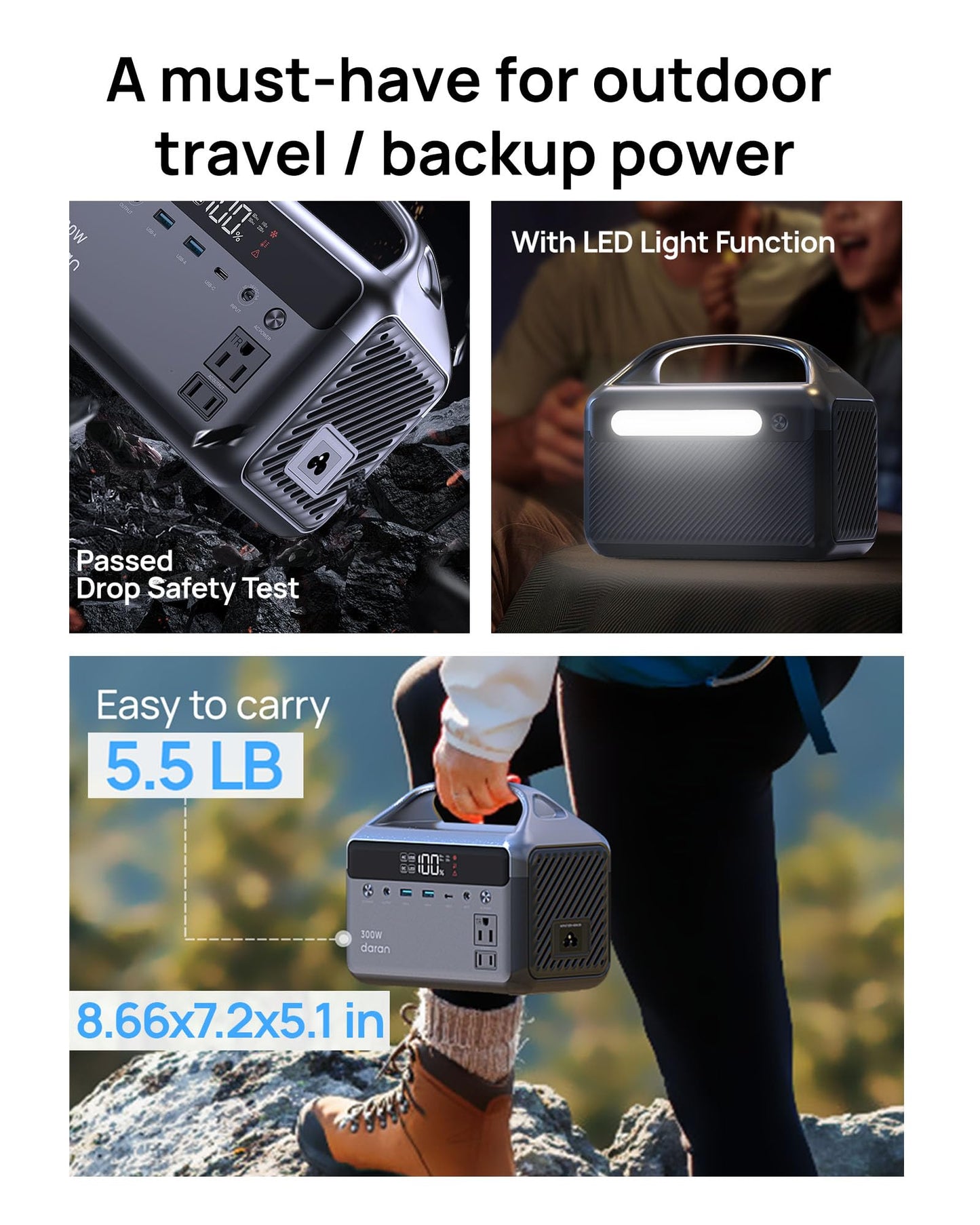 Portable Power Station 300W (600W Peak), 192Wh (60,000Mah) Solar Generator, Lifep04 Battery With Ac Outlets, 5.5Lb Power Bank Fo