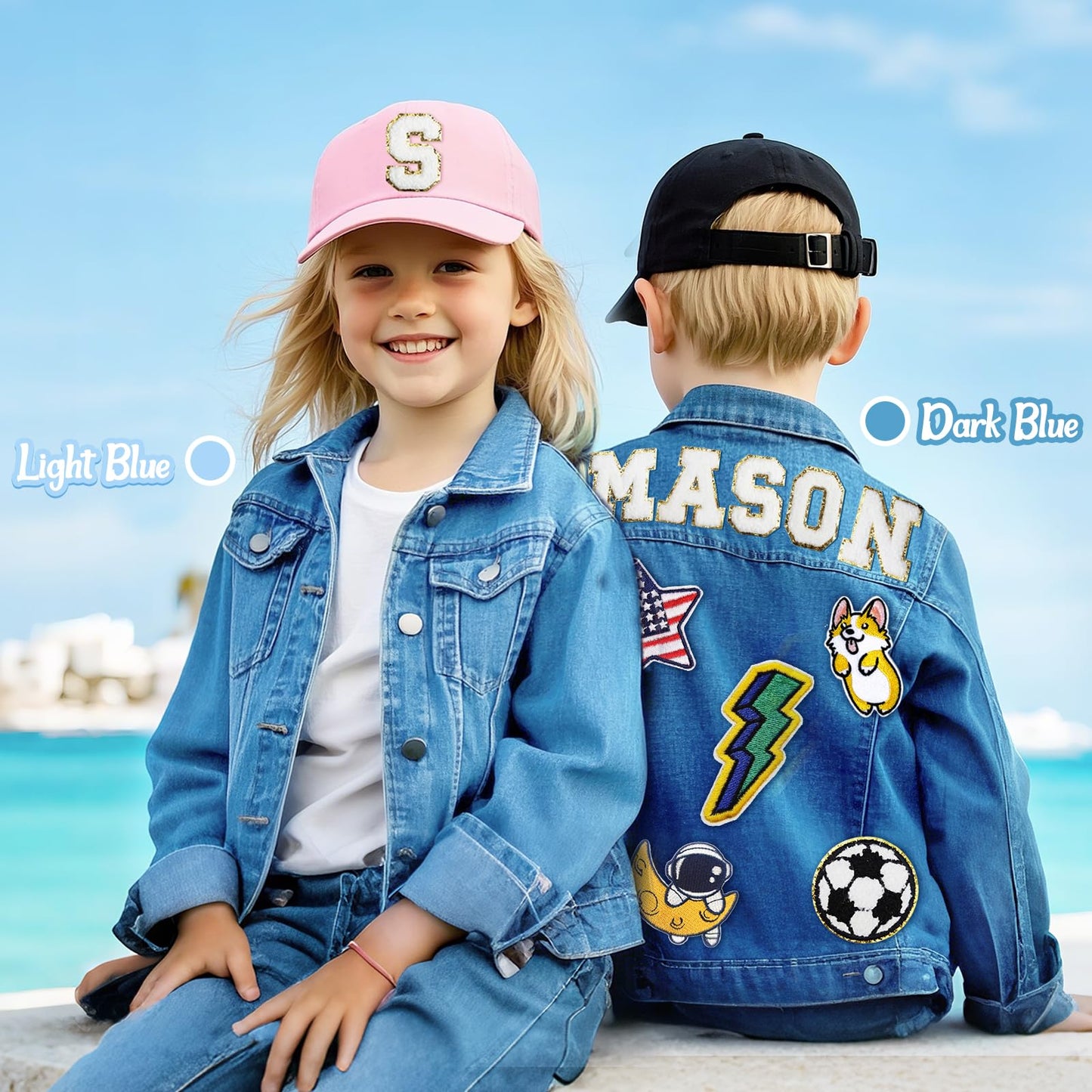 Personalized Kids Denim Jacket with Names, Custom Long Sleeve Jean Jacket, Boys' & Girls' Outerwear Jackets, 1-10 Year Old Toddler Girl Clothes, Personalized Girl Boys Birthday Christmas School Gifts