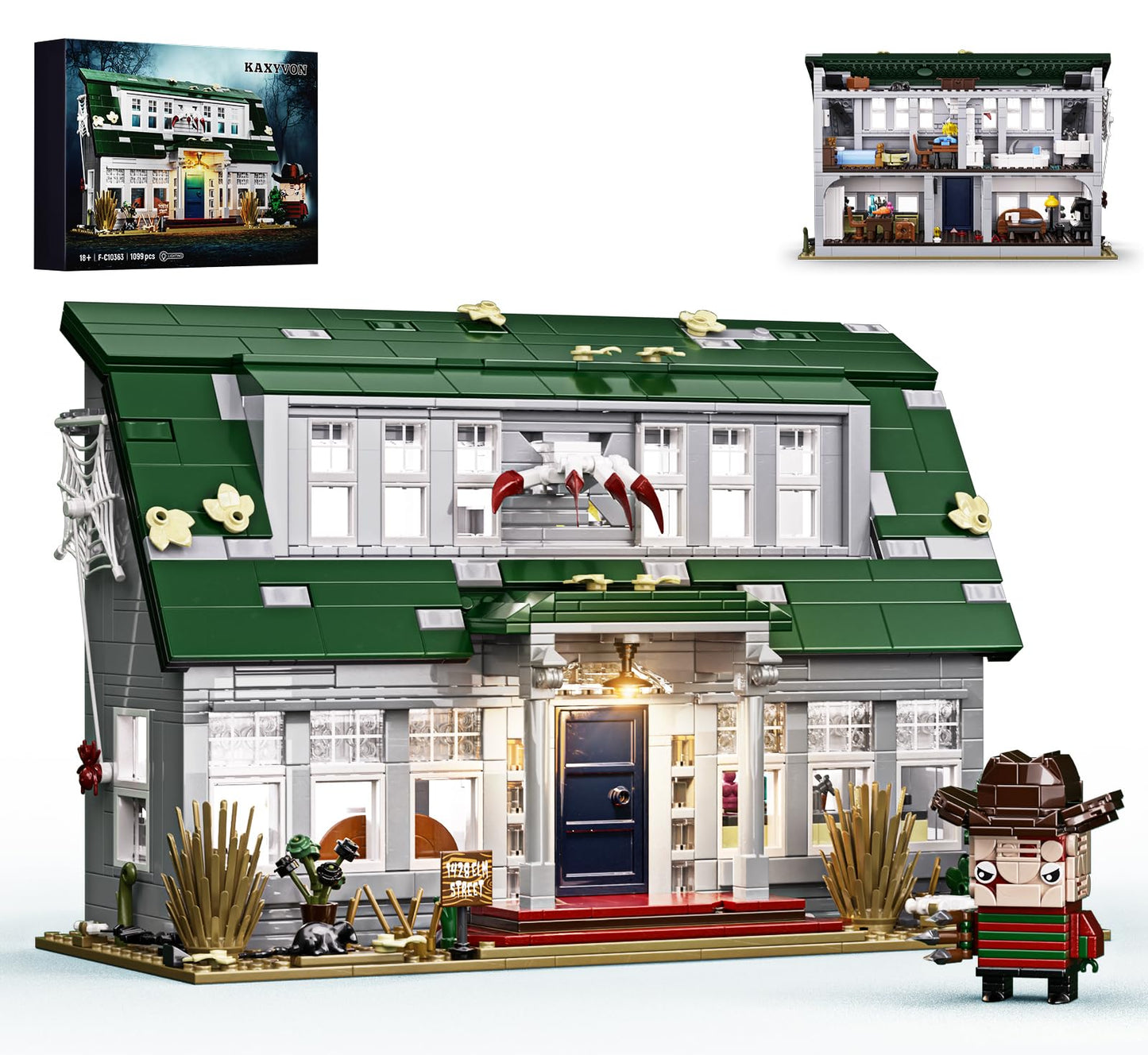 Nightmare Building House Set on Elm Street, Horror Movie Figure & Haunted House Building Blocks, Creative Collectible Decoration Building Toy Halloween Present for Friends and Fans (1099 Pieces)