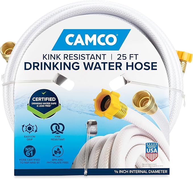 Camco TastePURE 25-Ft Water Hose - RV Drinking Water Hose Contains No Lead, No BPA & No Phthalate - Features Diamond-Hatch...