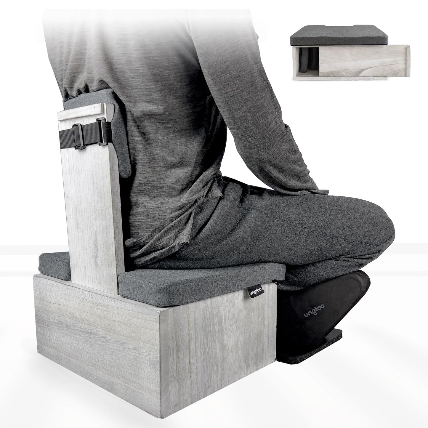 Ungloo Box Meditation Floor Chair, Back Support, Knee and Hip Support, Knees, Portable and Lightweight (Gray)