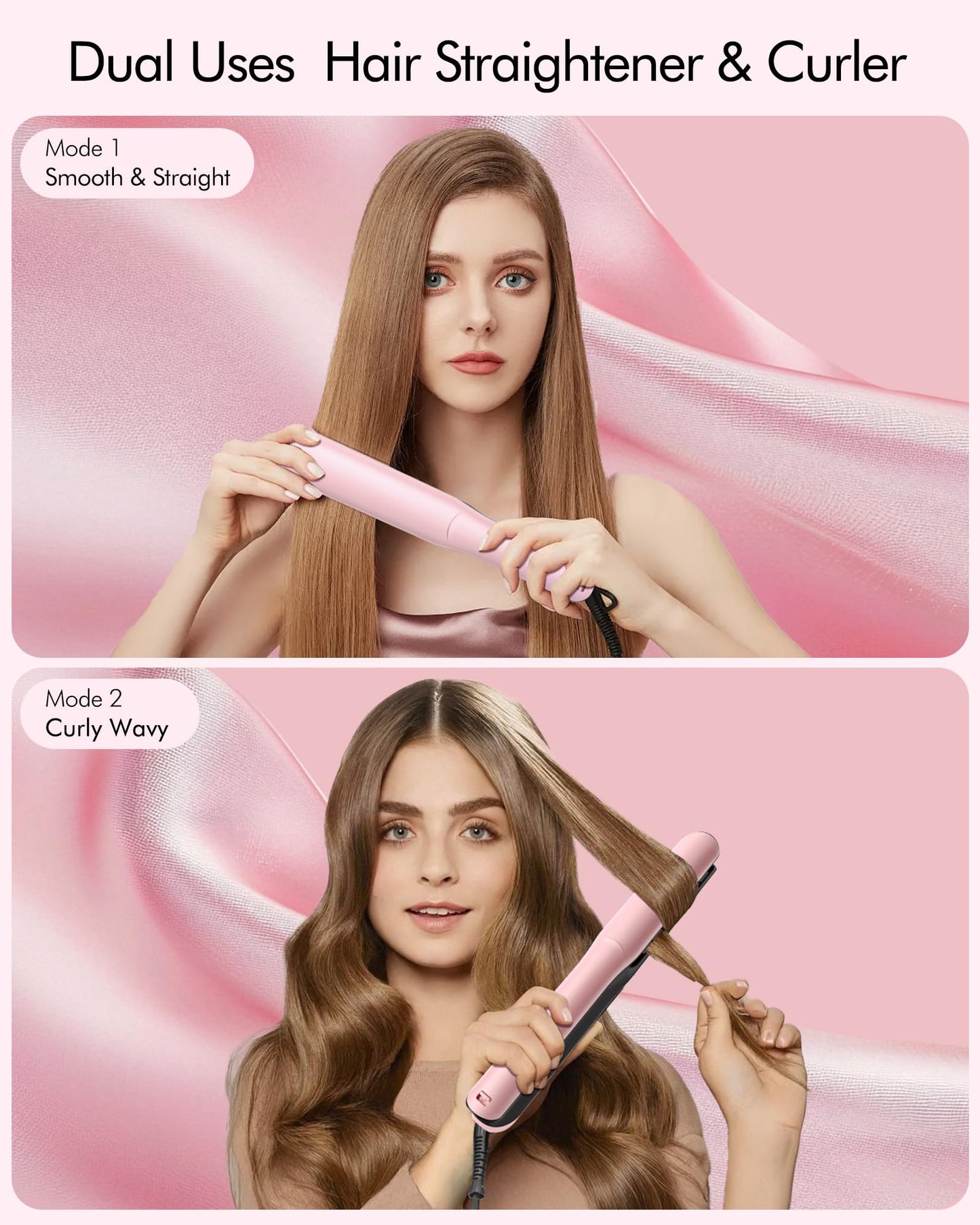Betahouse Flat Iron Hair Straightener Airflow Curling Iron, Hair Straightener and Curler 2 in 1, 1 Inch Ionic Curling Wand with
