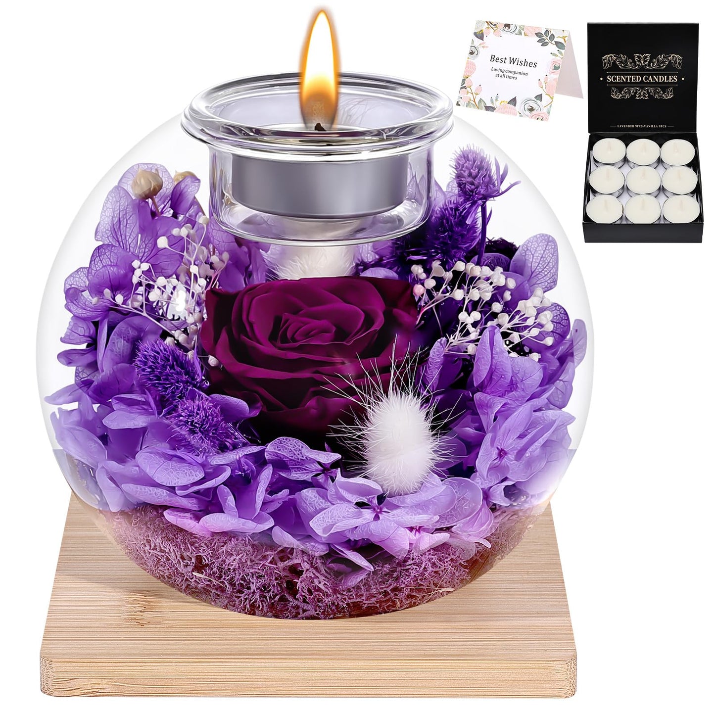 Preserved Roses - Birthday Gifts for Her, Preserved Flower in Glass Dome with Scented, Romantic Gifts for Women, Wife, Girlfriend on Birthday, Anniversary, Thanksgiving Day, Christmas Day-Purple
