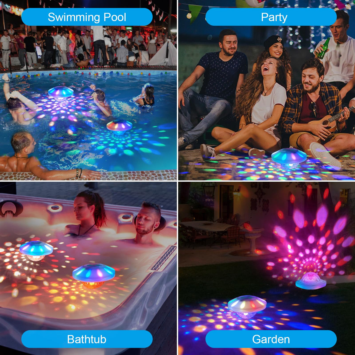 TEPENAR Rechargeable Floating Pool Lights: Remote Control Pool Lights That Float with 6 Dynamic Lighting IP68 Waterproof RGB Upper and Lower Floating Lights for Hot Tub Pool Garden Party 1 Pack