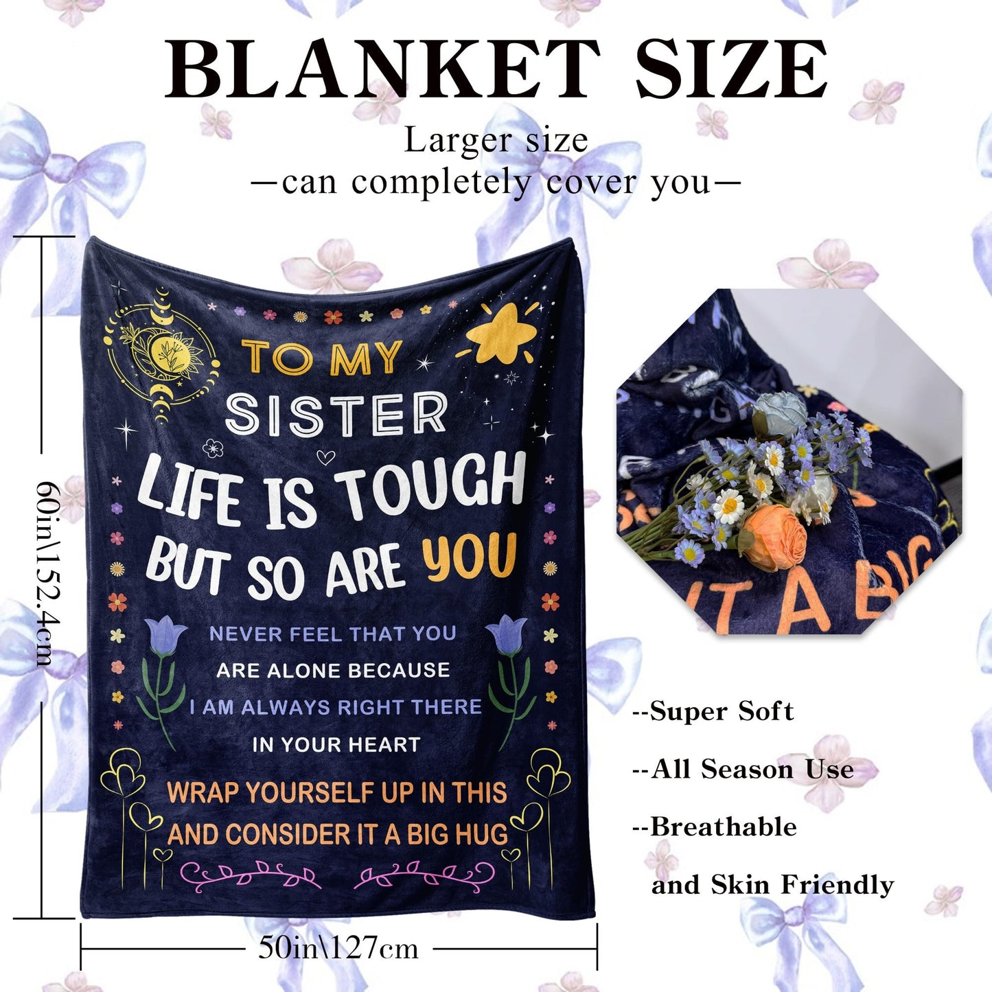 Birthday Gifts for Sister - Christmas Sister Gifts from Sisters, Brother for Adult Sisters - to My Sister Blanket - Present for Mothers Day Valentines Day - Throw Blanket 50"x60"