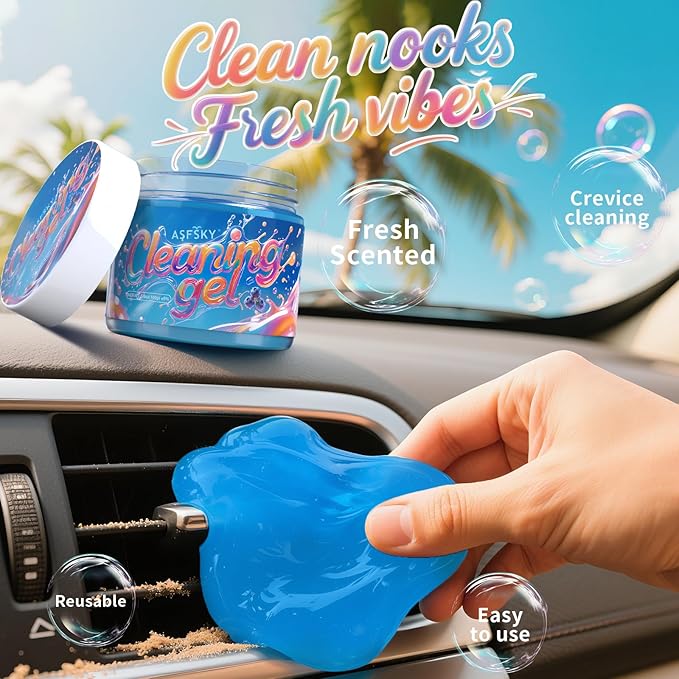 ASFSKY Car Cleaning Gel (Blue,Blueberry) Cleaning Putty Universal Dust Cleaning Car Interior Cleaner Keyboard Dust Remover Car Slime Gifts for Men Women Girl Christmas Stocking Stuffers（1 Pack）