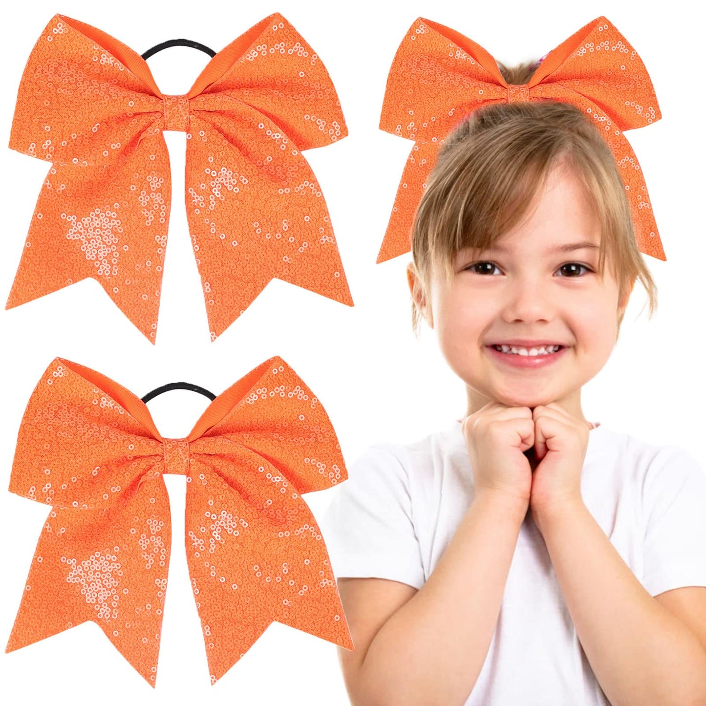 2 PCS 8  Large Cheer Bows Sequin Cheer Hair Bows Ponytail Holders Cheerleading Bows for Jumbo Cheerleading Teen Girls Sports (Or