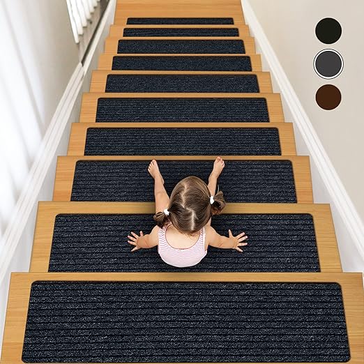 Non-Slip Stair Treads, 7.8" X 30" (15-Pack) Stair Runner Indoor Outdoor Mat, Grey Slip Resistant Stair Tread Mats Step Covers Pads for Elders, Kids and Pets (30" x 7.8", Grey)