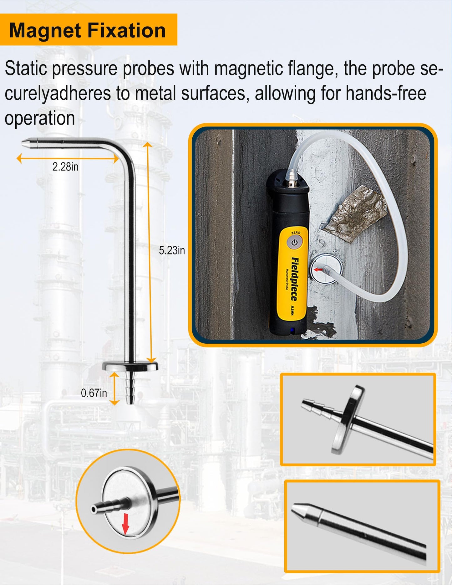 ZIBOO JL3MN2 Manometer Probe Kit, Compatible with Klein Tools ET180 Digital Manometer Compatible with Fieldpiece JL3KM2, SDMN5，SDMN6，ADMN2,HVAC Pitot Static Tube Fit (ZIBOO JL3MN2)