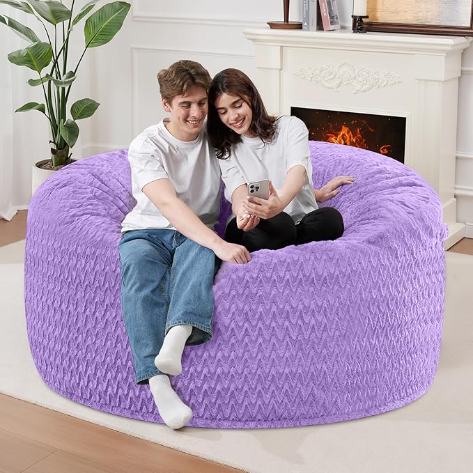 3FT Bean Bag Chair,Giant Bean Bag Chairs for Adults,Big Bean Bags with Memory Foam Filled, Large Beanbag Chairs with Chevron Plush Cover-Purple