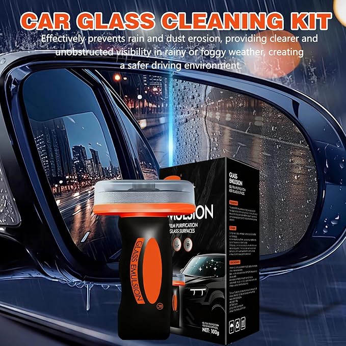 2Pcs Glass Oil Film Remover for Car, Automotive Oil Film Cleaning Brush for Car Windows, Removes oil film & Smudges, Improve Windshield Clarity and Visibility for Safe Driving