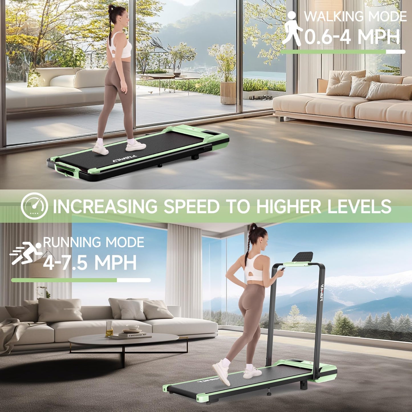 FUNMILY Walking Pad Treadmill with Incline, Foldable Treadmills for Home Office, Portable Walking Pad 300lbs Capacity, Remote Control, Led Touch Screen, 2s Folding Treadmill
