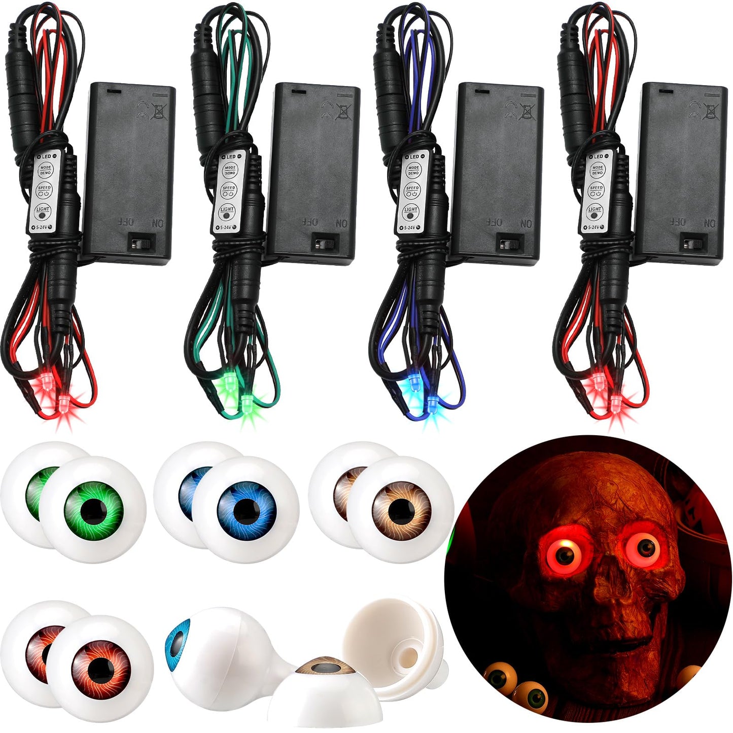 Lenwen 8 Pack Halloween LED Glowing Eyes with Effect Controller and Plastic Eyeballs, Battery Not Included