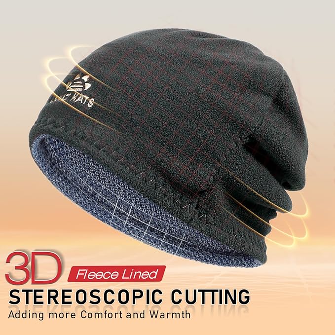 Lvaiz Mens Winter Beanie Hat Warm Fleece Lined Skull Cap for Men Reversible Women Windproof Watch Hat Knit Warm Unisex Beanie