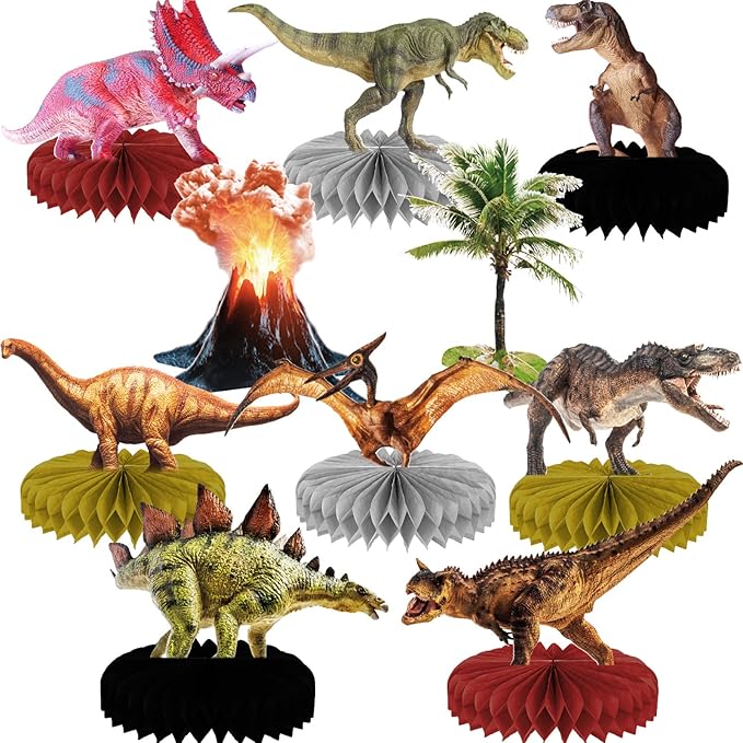 Tevxj 10 Pcs Dinosaur Centerpieces for Birthday Party 3D Dino Honeycomb Table Decorations Dinosaur Safari Jungle Animal Th...