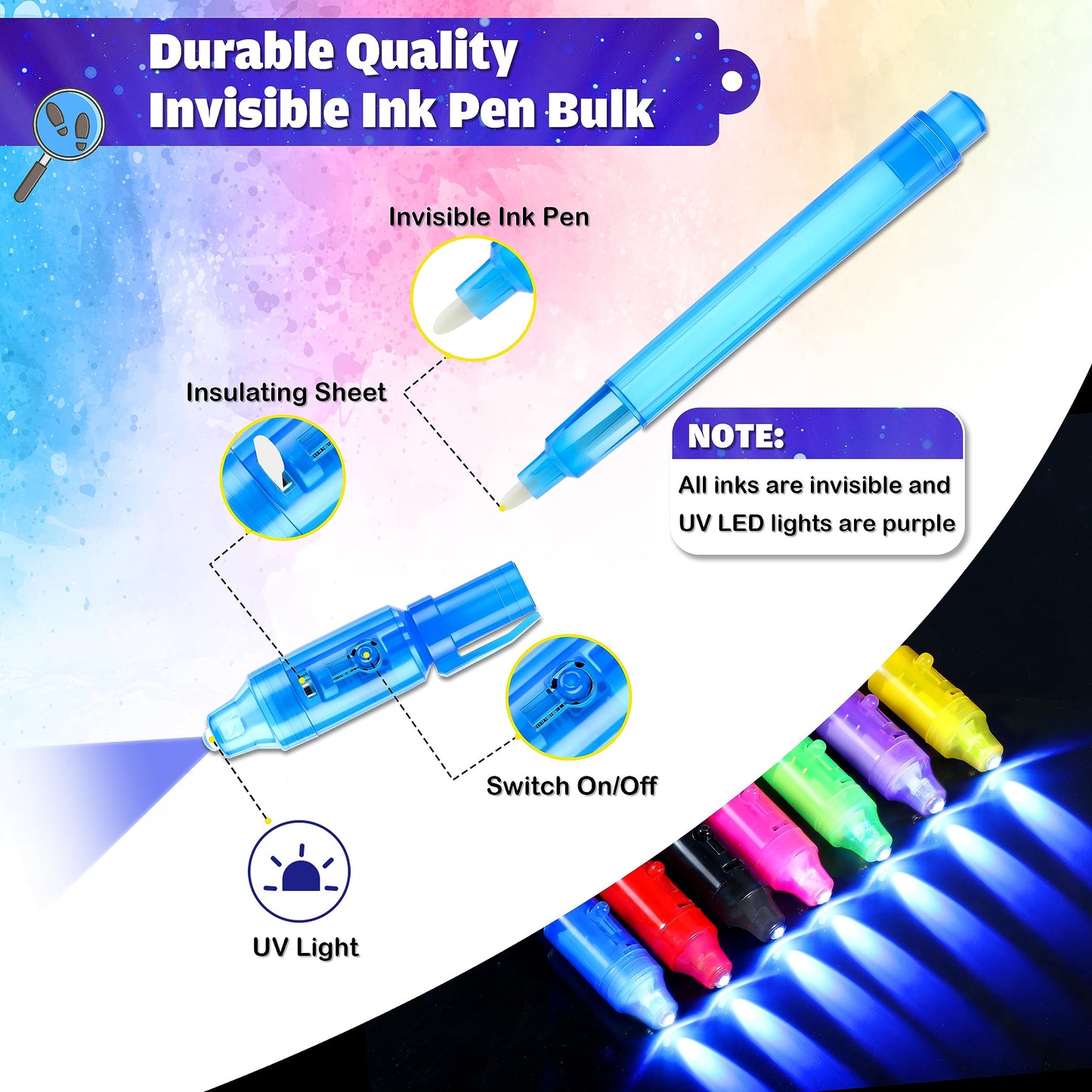 Joycover Invisible Ink Pen with UV Light for Kids, 28PCS Spy Pen Party Favors for Kids 4-8 8-12, Birthday Party Supplies Classroom School Goody Bag Stuffers for Boys Girls