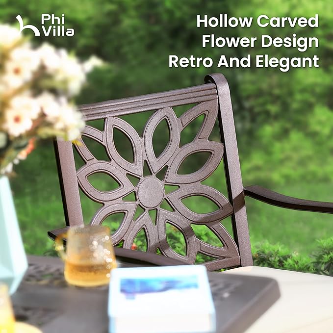 PHI VILLA Outdoor Patio Aluminum Dining Chairs Set of 2, Extra Wide Armrest Stable Chairs with 2.8" Seat Cushion, Casting Frame for All Weather