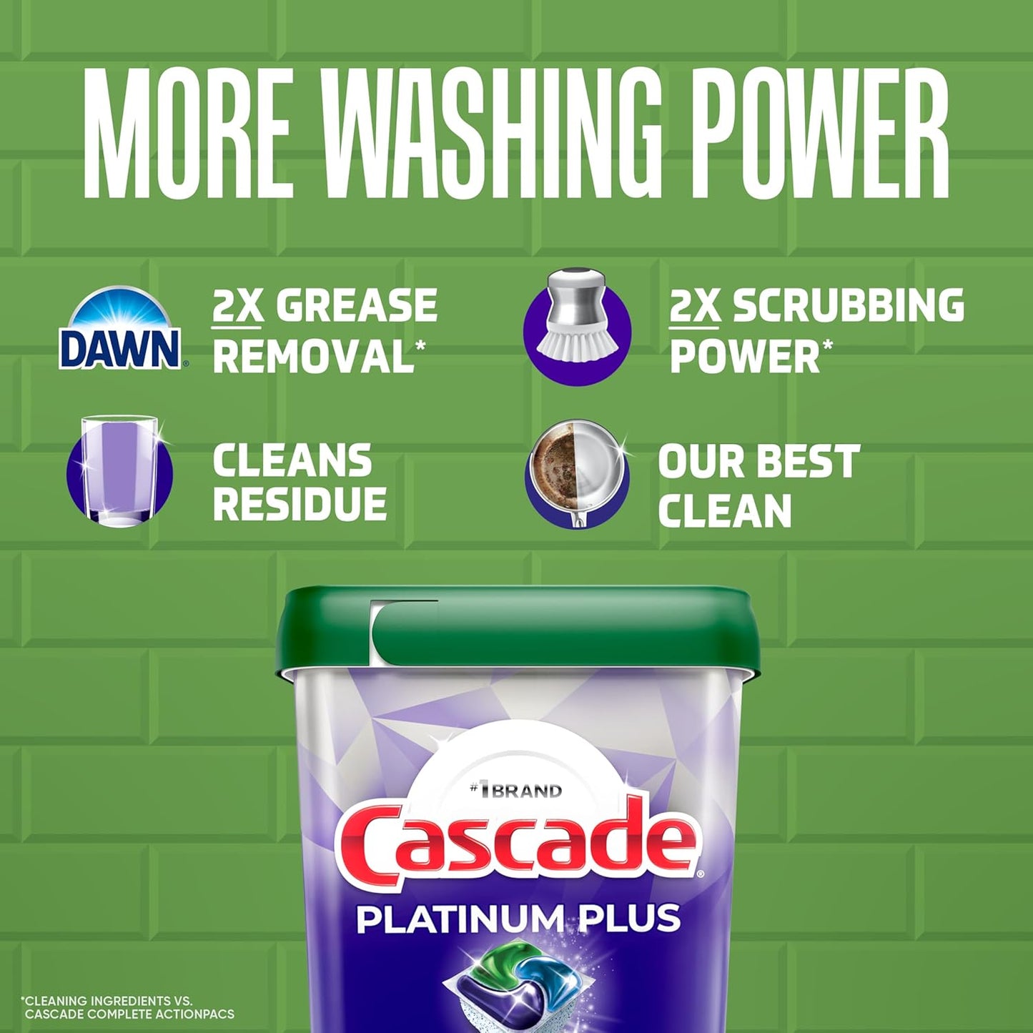 Cascade Platinum Plus Dishwasher Pods, Dish Detergent Soap, Fresh, 62 Count