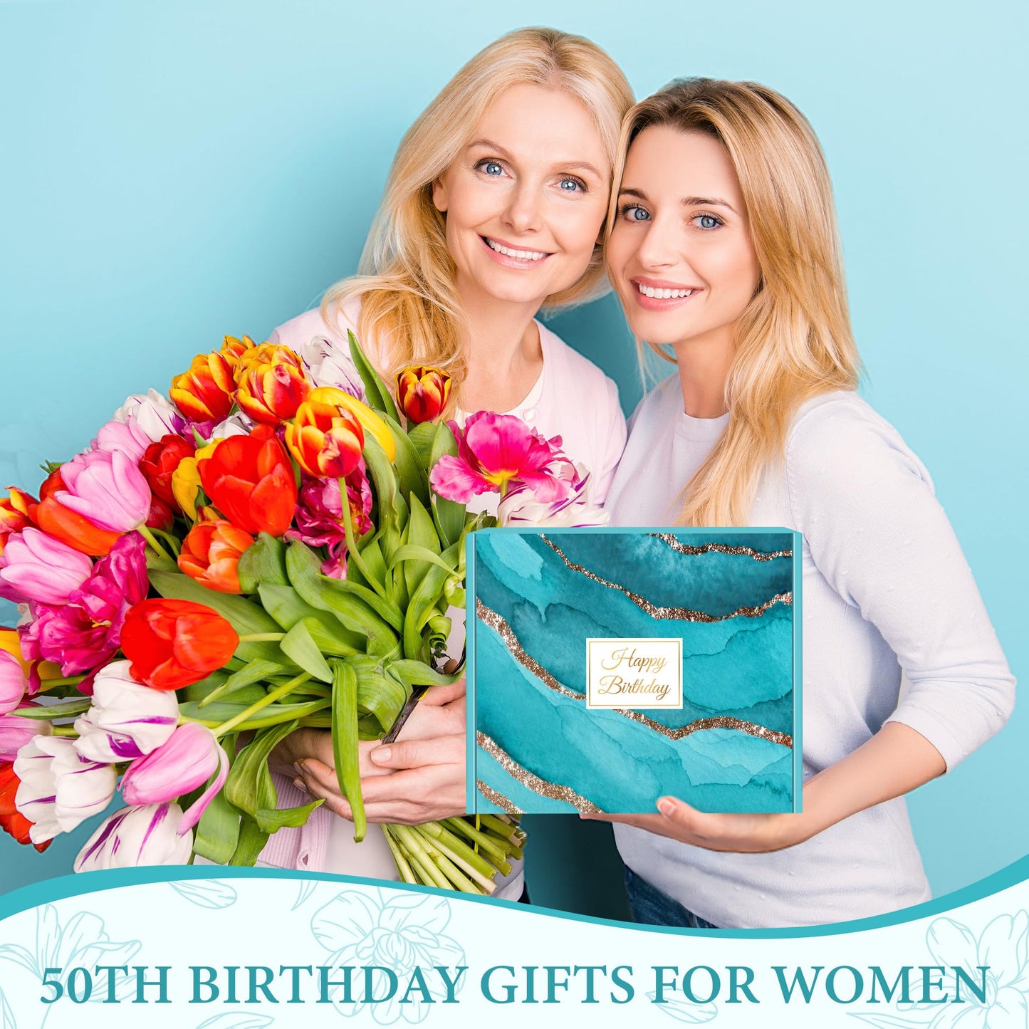 50th Birthday Gifts for Her 50 Year Old Gifts for Women 1975 Birthday Gift for Woman Turning 50 and Fabulous Gift for Woman Mom Daughter Happy 50th Bday Decorations Basket with Tumbler Tote Bag Socks