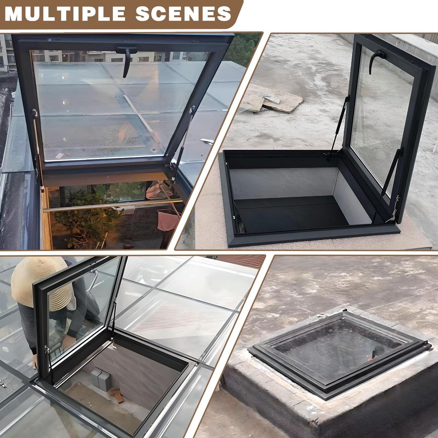 Skylight Roof Window, Tempered Glass Security Roof Hatch Cover, Flush Mount Roof Access Hatch, Attic Viewing Venting Door, Basement Lighting Well Window for Sun Room Garage (35.4 * 35.4in)
