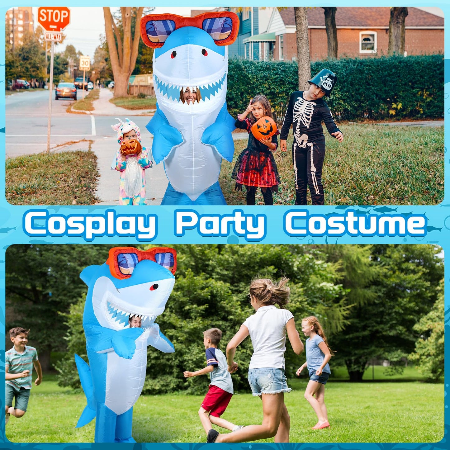 Foaincore Inflatable Shark Costumes for Adult Halloween Costumes Shark Air Blow up Costume Party(63-78.7 Inch,Blue)