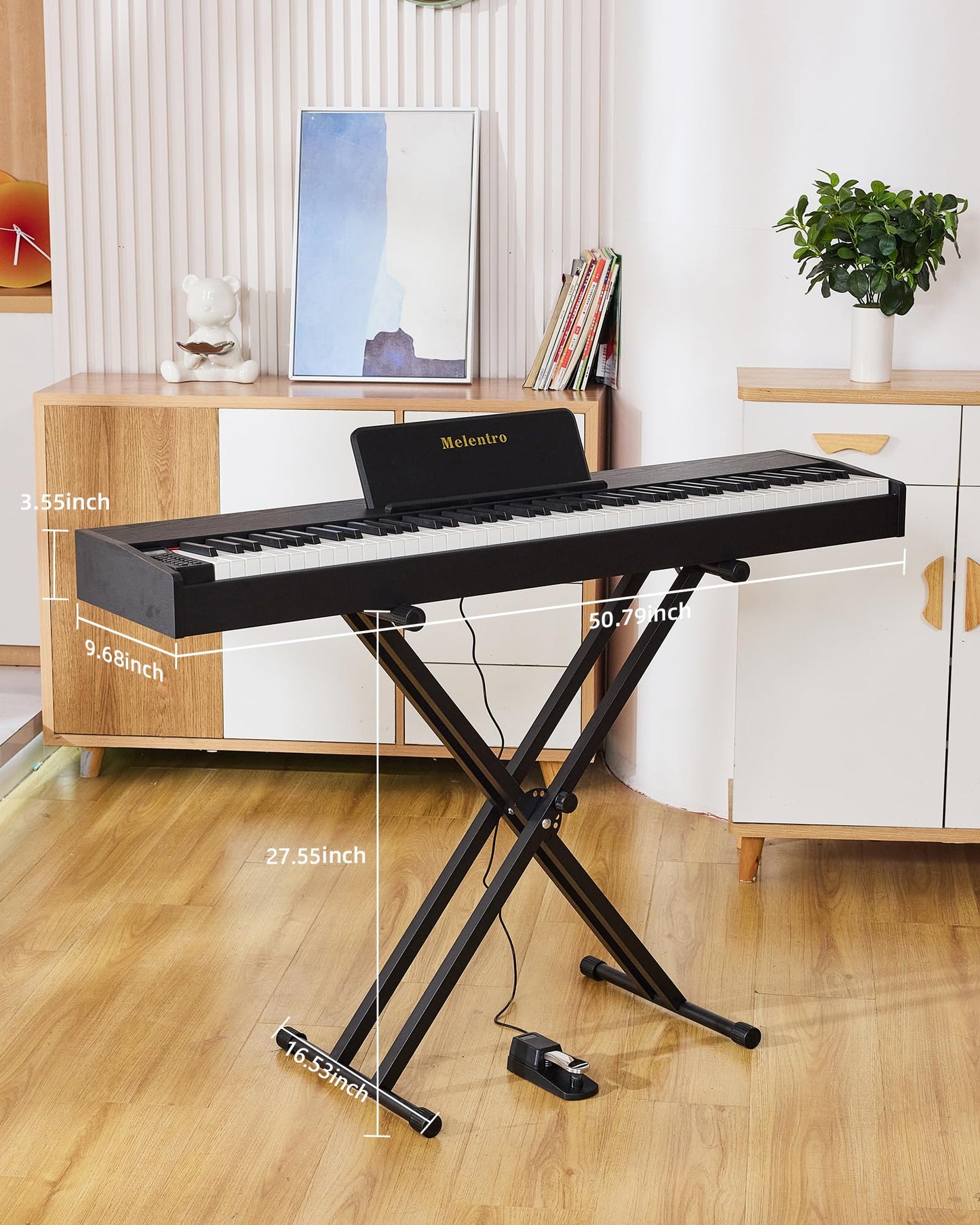 Melentro Digital Piano 88 key Semi Weighted Keyboard With X Stand & Sustain Pedal, Full-Size Beginner Electric Piano For Bluetooth, Headphone Mode, USB-MIDI