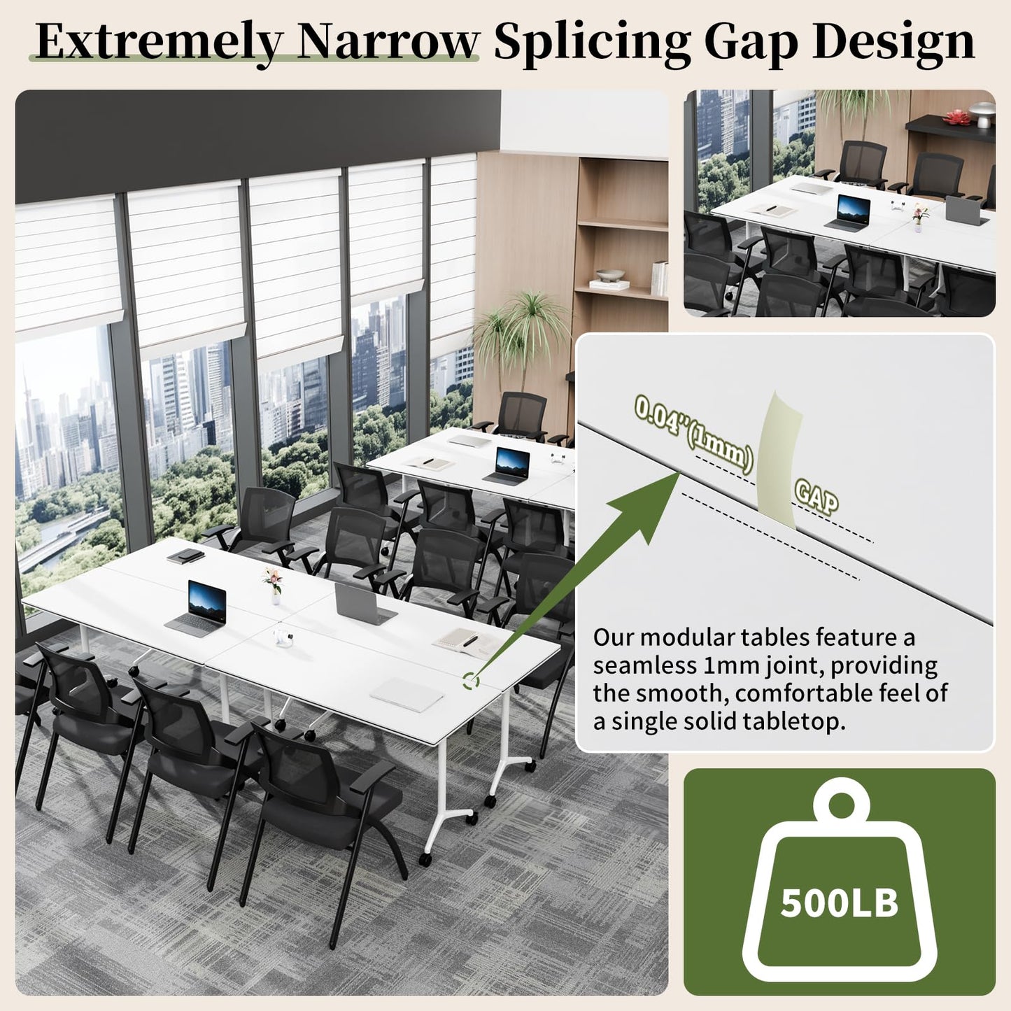 Modular Folding Conference Table with Wheels,6 Pack Mobile Conference Room Tables,Filp Top Rolling Meeting Training Tables for Office,Classroom,Library,Seminar,Boardroom,school(6pack,White,61in)