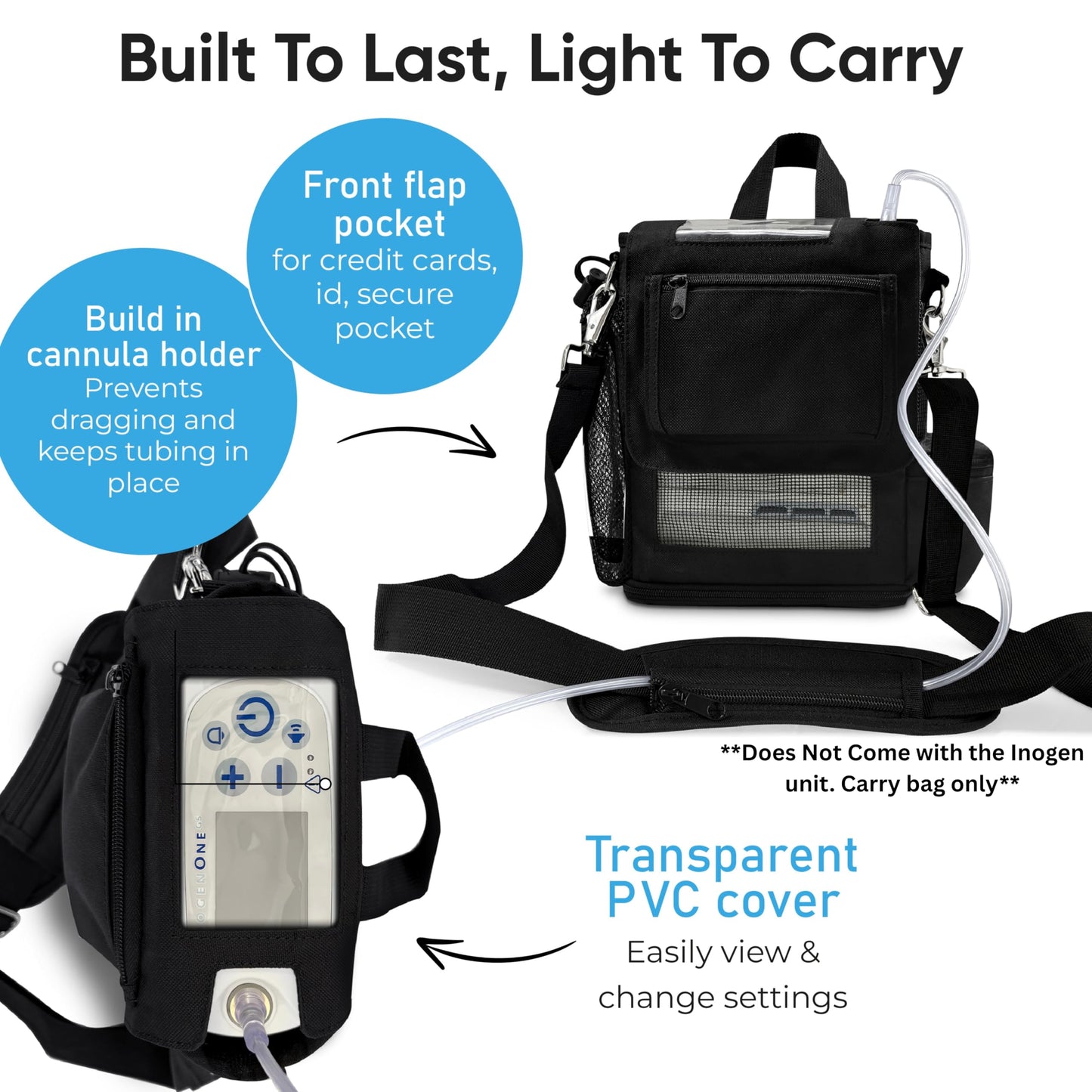 O2TOTES USA Lightweight Carry Bag for Inogen One G5 & Rove 6 - 15 oz Breathable Mesh, Multiple Pockets & Zippered Bottom for Easy Battery Access